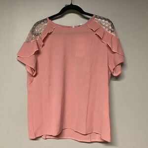 Women's Pink Top Ruffled Shoulder Light Shirt Size XL